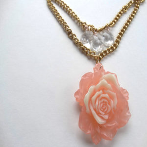 handmade rose necklace on gold chain